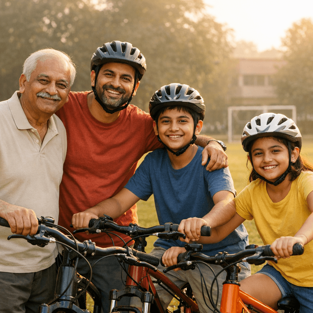 Three generations cycling together